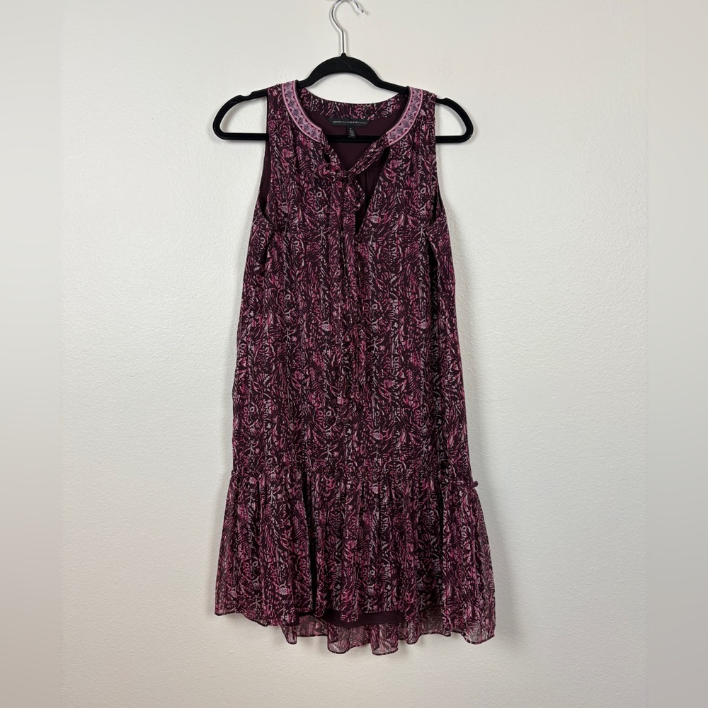 White House Black Market Pink and Black A-Line Tiered Ruffle Hem Career Dress S